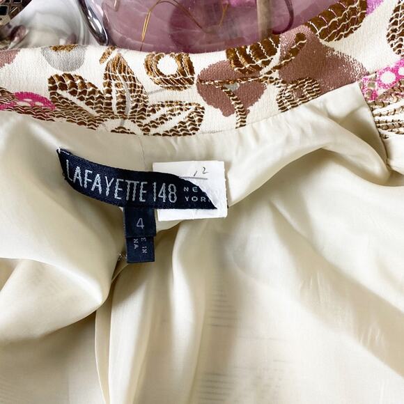Lafayette 148 NY Floral Jacquard Blazer Brown Cream Pink Luxe Tailored Size 14 - Picture 9 of 11